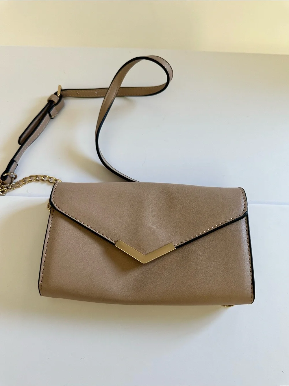 Neutral Taupe Envelope Crossbody with Gold Accent